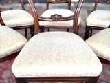 four chairs with upholstered cushions are sitting on a rug