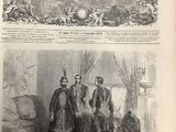 an old french newspaper with a picture of a couple of men and a dog
