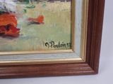 a painting of an orange flower in a wooden frame