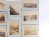 several old black and white photographs of a mountain range