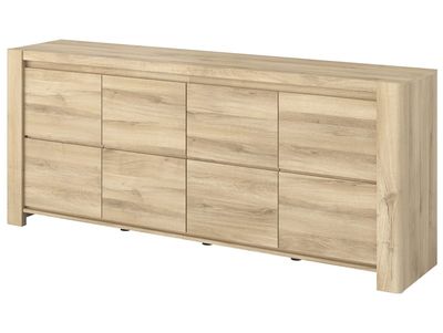 le buffet est en bois et comporte quatre tiroirs