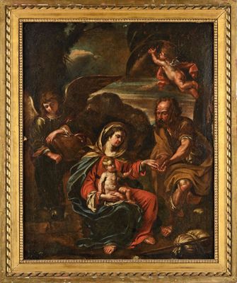 un tableau représentant une femme tenant un enfant dans ses bras