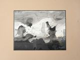 une image en noir et blanc d'une peinture sur un mur