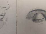 two drawings of a woman ' s face and a man ' s eye