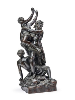 an image of a bronze statue of a woman and two men
