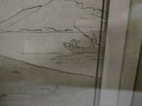 a drawing of a man in a boat on the water