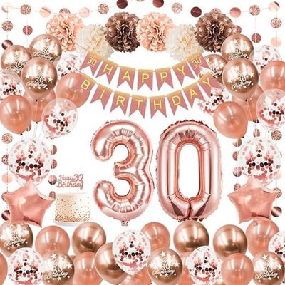 Décorations pour une fête d'anniversaire de 30 ans sur le thème de l'or rose