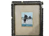 painting of a man on a horse jumping over a wall