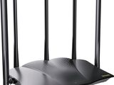 a close up of a router with four antennas on it