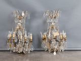 pair of crystal and brass sconces, mid 20th century