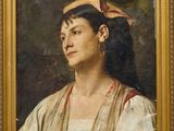 tableau représentant une femme en robe blanche avec un bandeau rouge