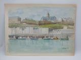 a picture of a painting of a boat in the water