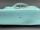 tiffany blue leather handbag with gold studded handles