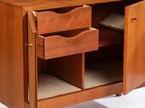 an image of a wooden cabinet with two drawers and a door