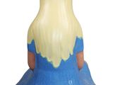 a blue and yellow vase with a woman ' s head on it