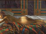 a painting of a naked woman laying on a bed