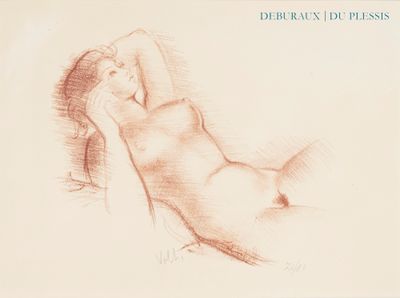 dessin représentant une femme nue allongée sur le dos, les mains derrière la tête