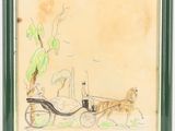 drawing of a horse drawn carriage with a man in it