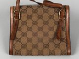 guccissi bag in brown and brown gg canvas with brown leather trim