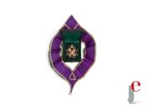une image représentant une broche violette et verte ornée d'une étoile