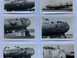 four black and white photos of a plane on a tarmac