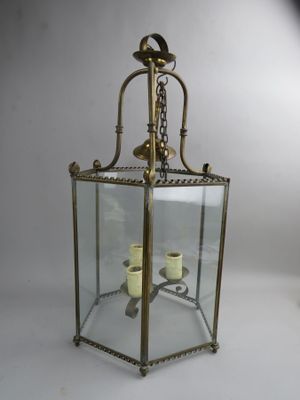 Lanterne de vestibule hexagonale verre et laiton.