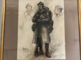 une image représentant le dessin d'un homme portant un chapeau et un manteau