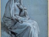 an image of a drawing of a woman sitting on a rock