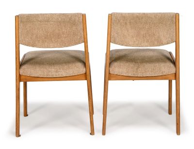 pair of mid century danish teak dining chairs with upholstered seats