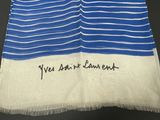 blue and white striped scarf with a handwritten message on it