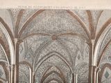 a drawing of a large room with arches and columns