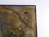 a picture of a painting of a man on a boat