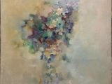 an oil painting of a vase of flowers on a table