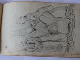 an old book with a drawing of a man and a dog on it