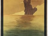 a poster of a statue of liberty floating in the water