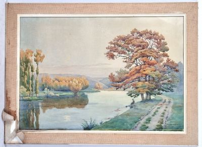 André MORISSET (1876-1954 "Paysage lacustre", aquarelle sous…