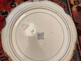 two plates that are sitting on a rug on the floor