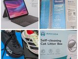 plusieurs photos différentes d'un ordinateur portable et d'autres objets dans une boîte