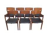 set of six danish teak dining chairs with black leather seats