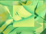 abstract painting of green and yellow flowers with a square in the middle