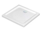 a close up of a square shower tray with a drain