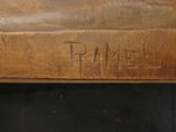 a close up of a piece of wood with writing on it