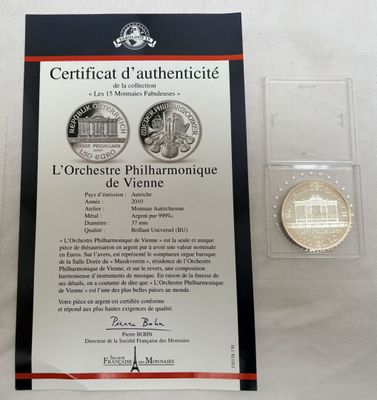 certificat d'authenticité d'une pièce de monnaie émis par l'Hôtel des Monnaies