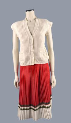 LANVIN ensemble maille jupe plissée rouge base blanche et gi…