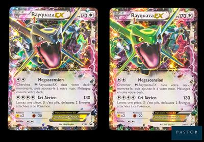 Deux cartes Pokémon sont représentées côte à côte sur un fond noir.