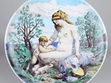 an image of a plate with a painting of a woman and a child