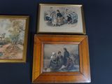 three framed pictures hanging on the wall of a room