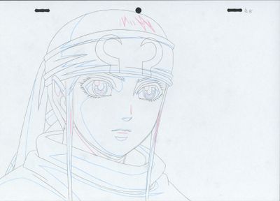 drawing of a woman with a helmet on her head and a helmet on her head