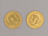 deux pièces d'or représentant le visage d'un homme et la tête d'une femme