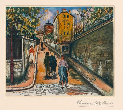 une image d'un tableau représentant des personnes marchant dans une rue